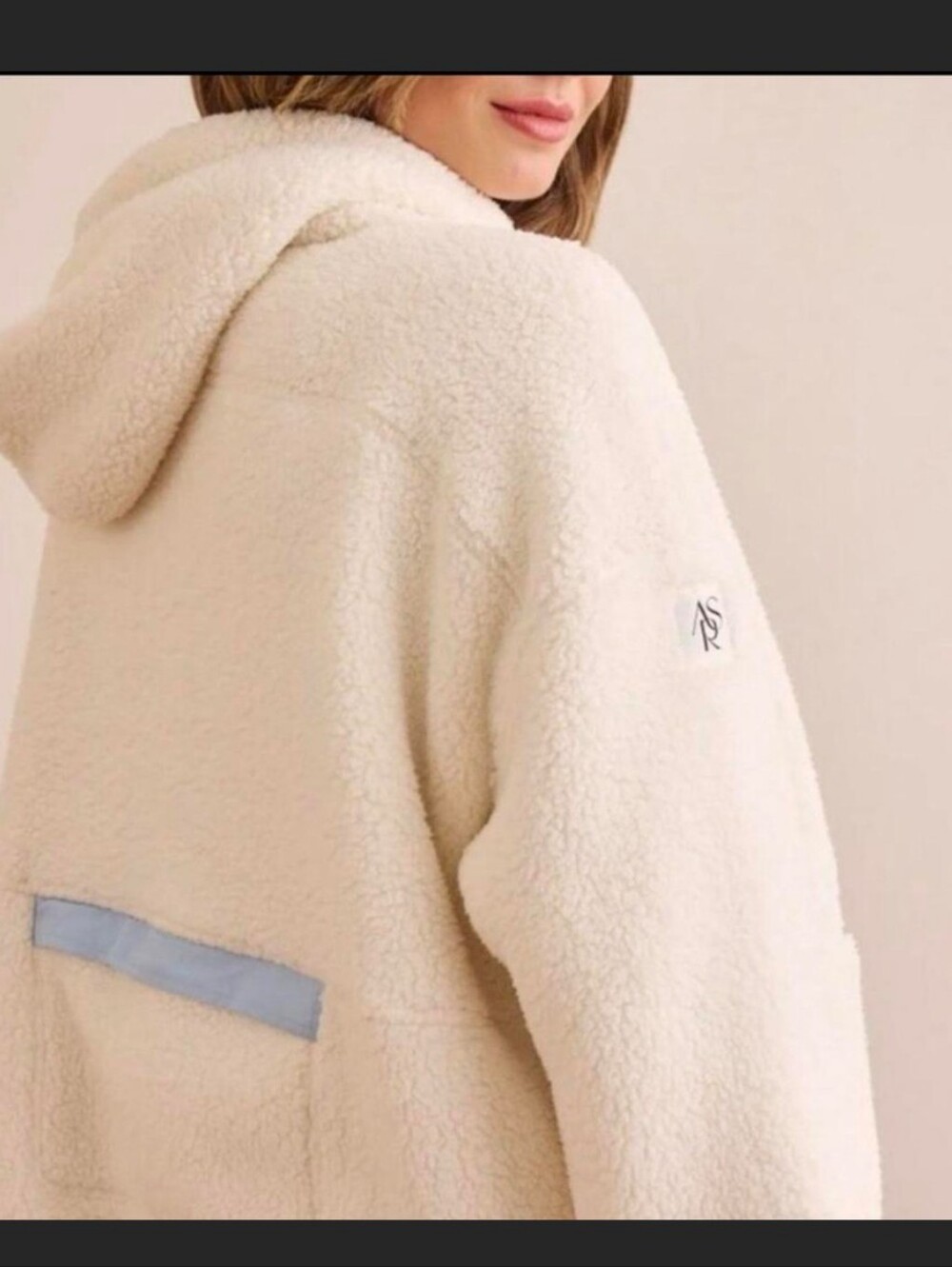 ARULA Cream Teddy Jacket with Light Blue Trim - Picture 2 of 7